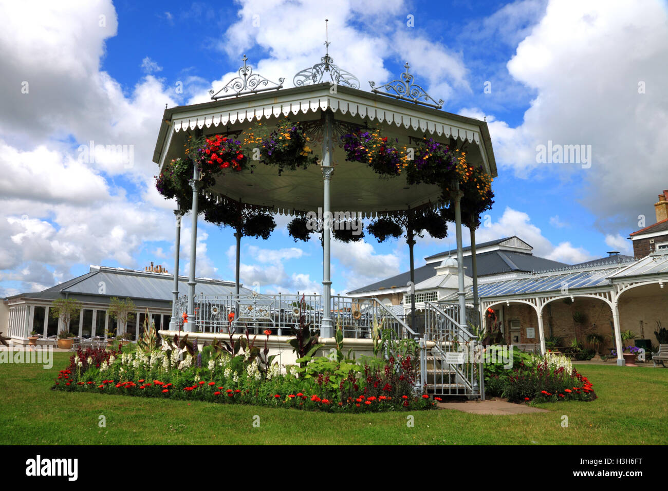 An Edwardian bandstand at Gyllyngdune Gardens, Falmouth Cornwall. Stock Photo