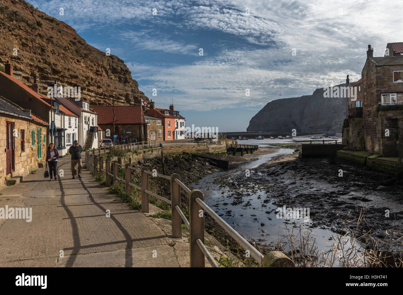 Staithes quayside and Staithes Beck North Yorkshire Stock Photo