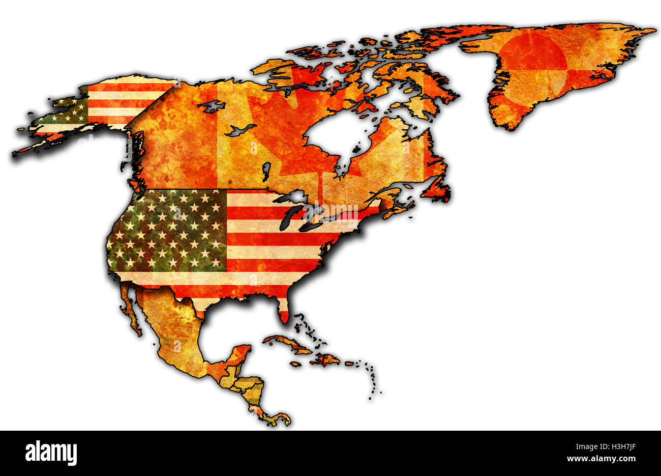 some very old grunge map with flag of usa Stock Photo