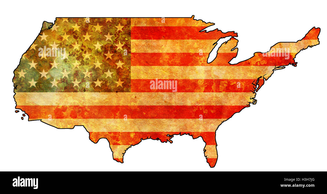 some very old grunge map with flag of usa Stock Photo