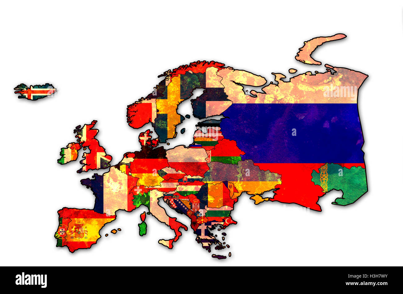 some very old grunge map of european countries with flags Stock Photo ...