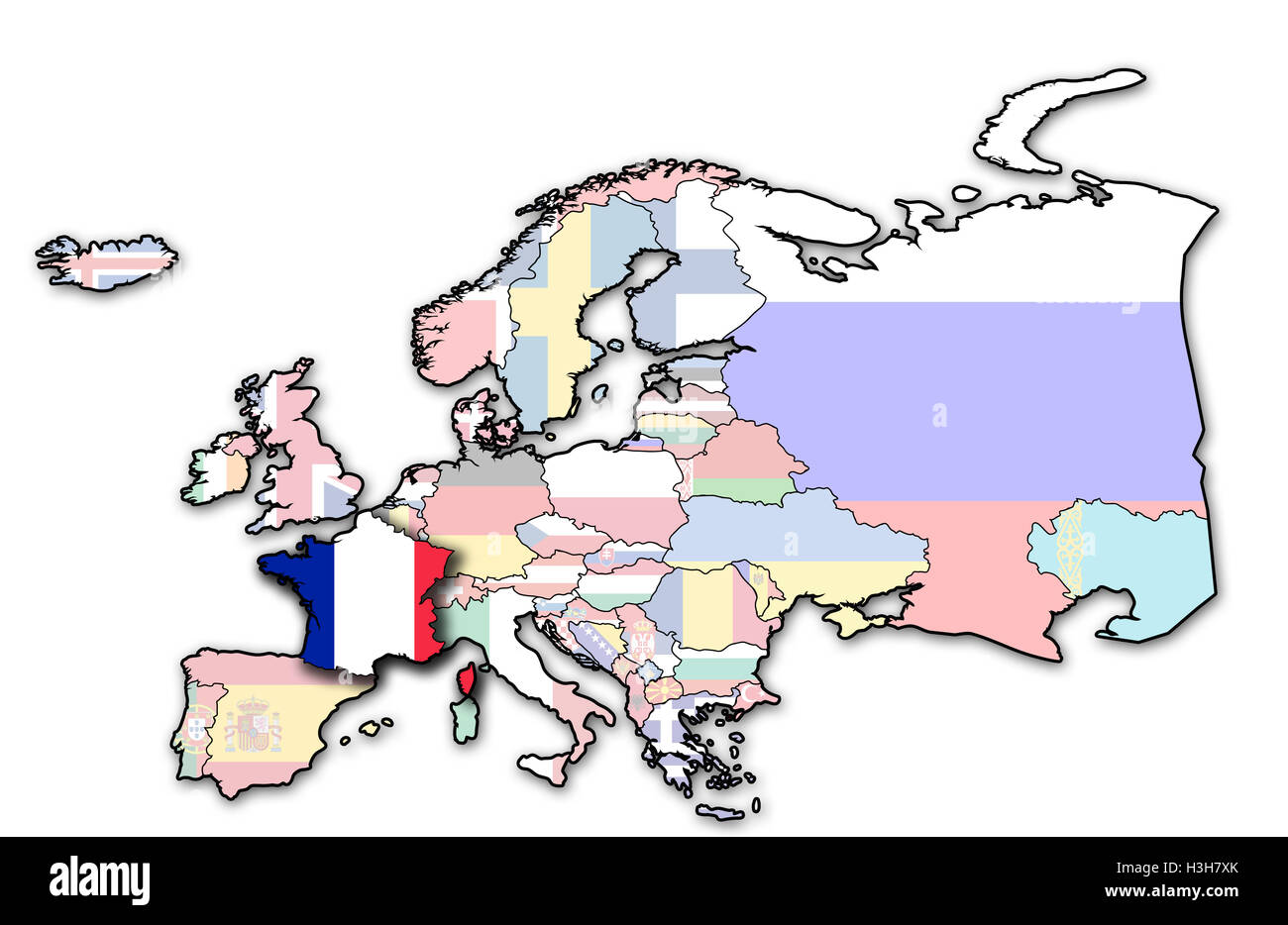 some very old grunge map of france with flag on map of europe Stock ...