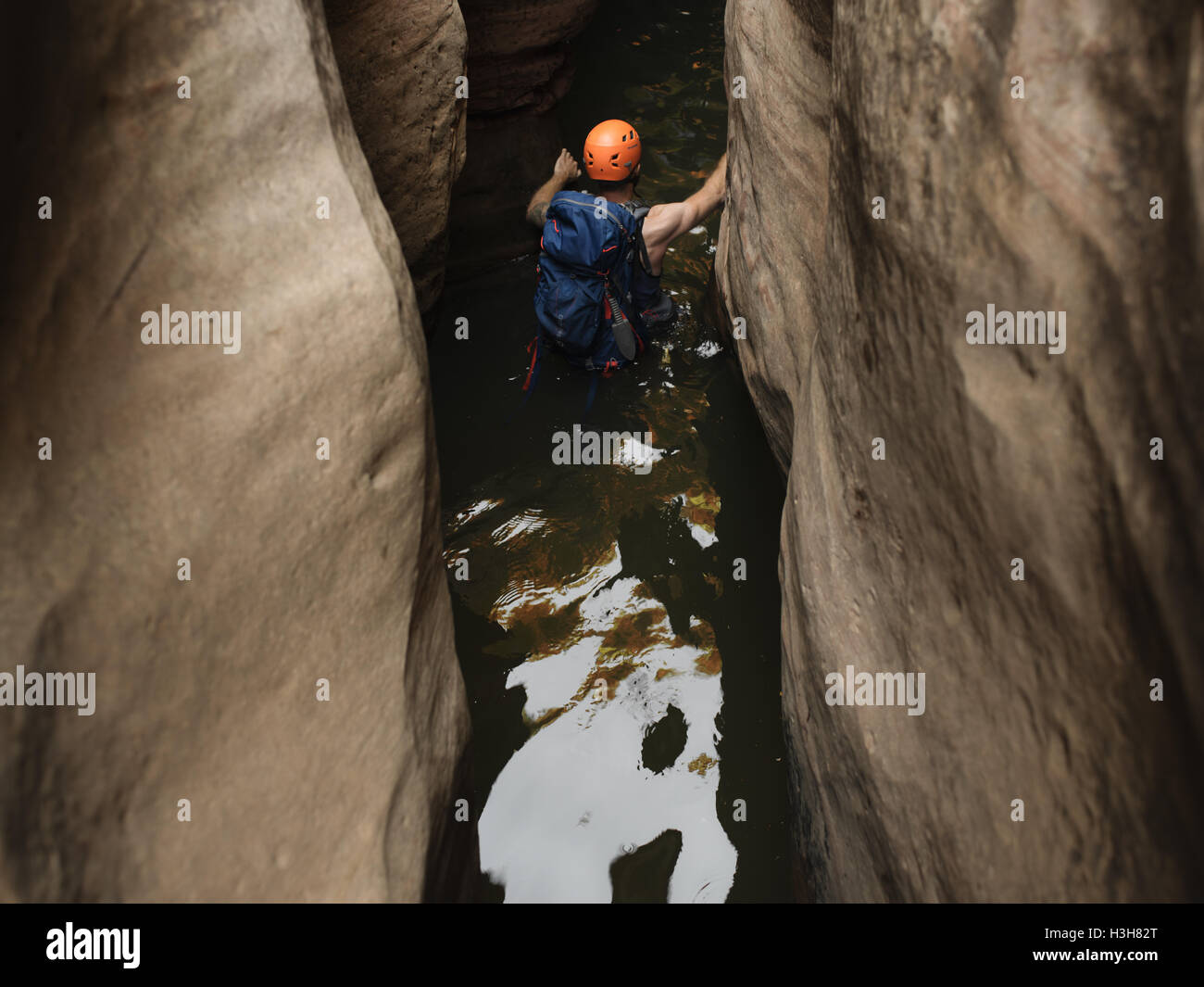 Canyoneering en route to The Subway in Zion National Park Stock Photo