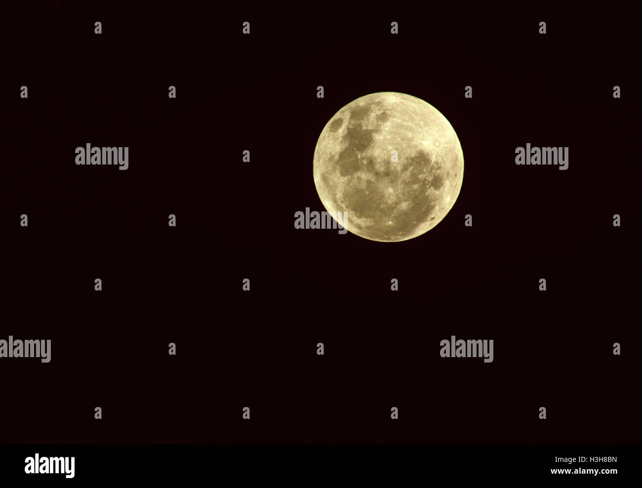 Full moon, showing lunar landforms. Stock Photo