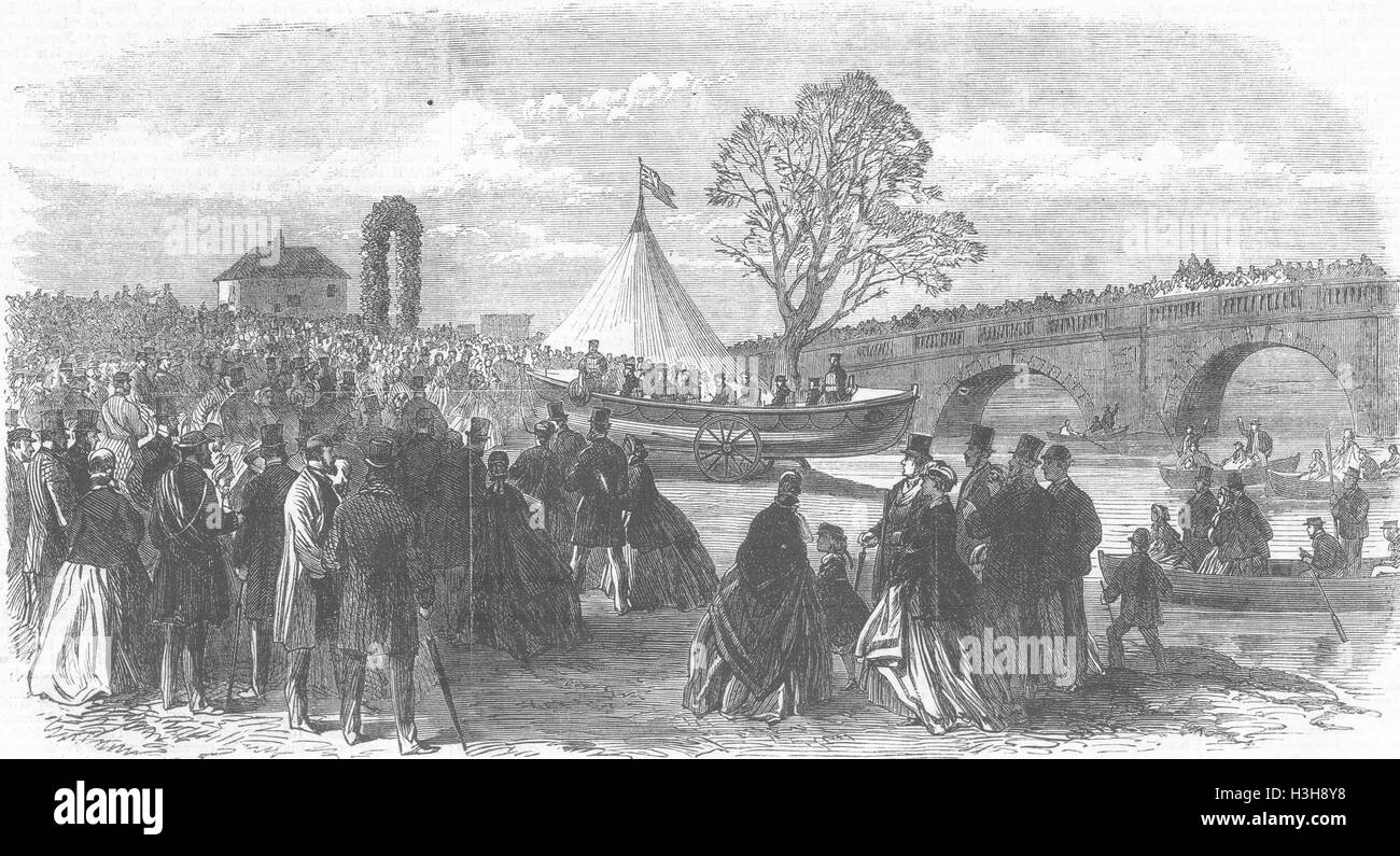 YORKS Lifeboat launch, Ferrybridge, Knottingley 1865. Illustrated