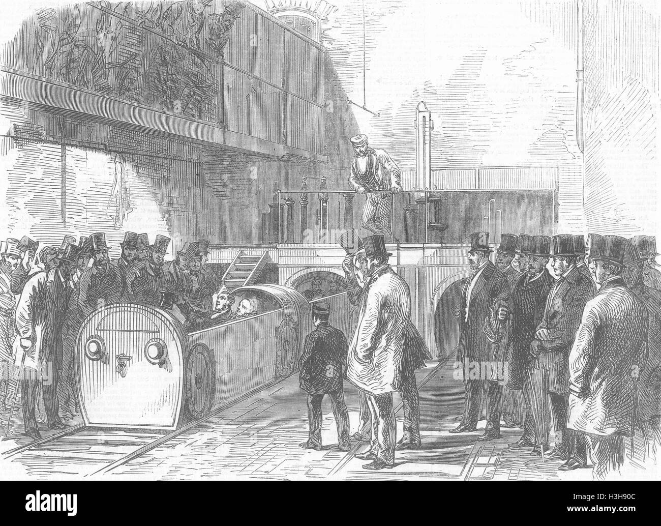 LONDON Holborn end of Pneumatic despatch tube 1865. Illustrated London News Stock Photo