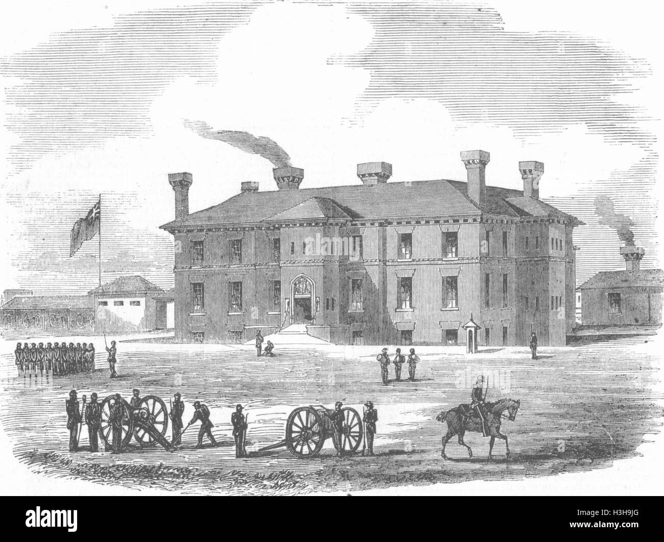 IPSWICH New Artillery Militia Barracks Antique Print 1855