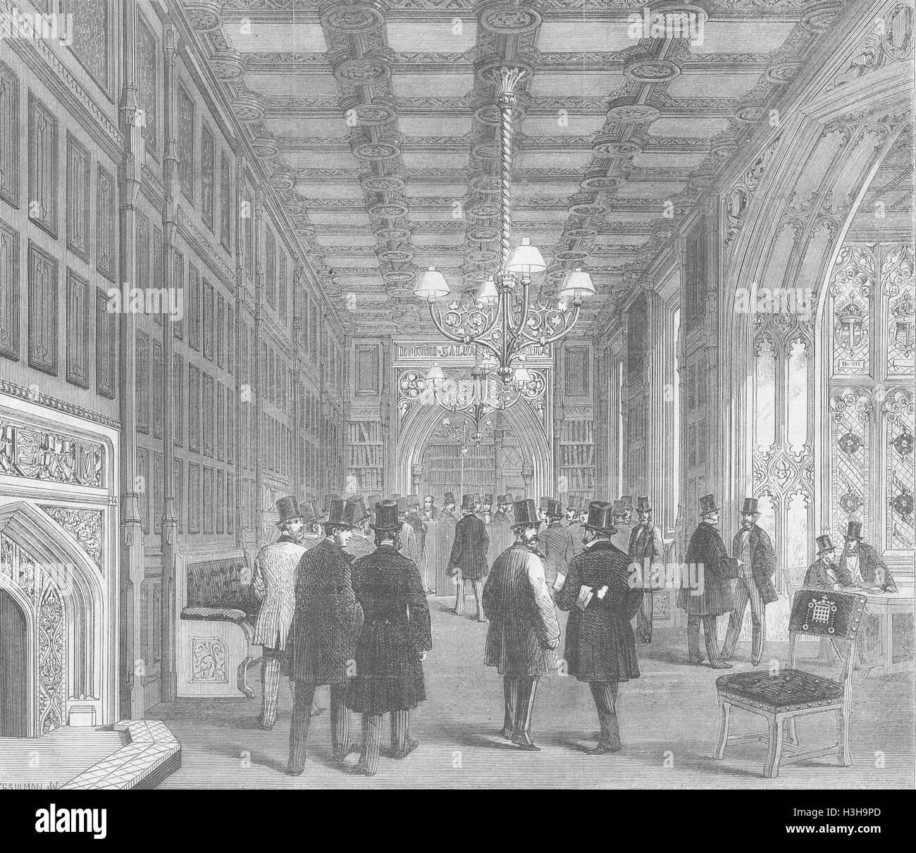 LONDON Westminster Division Lobby, Commons 1858. Illustrated Times Stock Photo