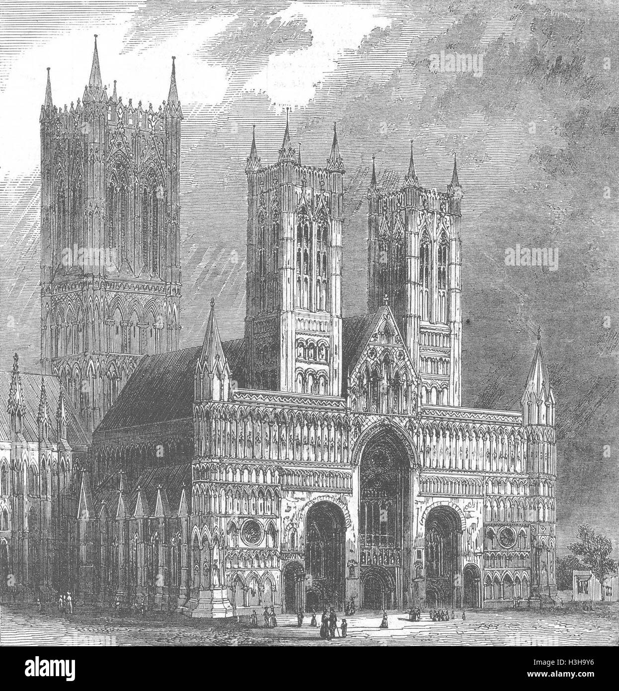 LINCS Lincoln Cathedral-Western front 1848. Illustrated London News Stock Photo