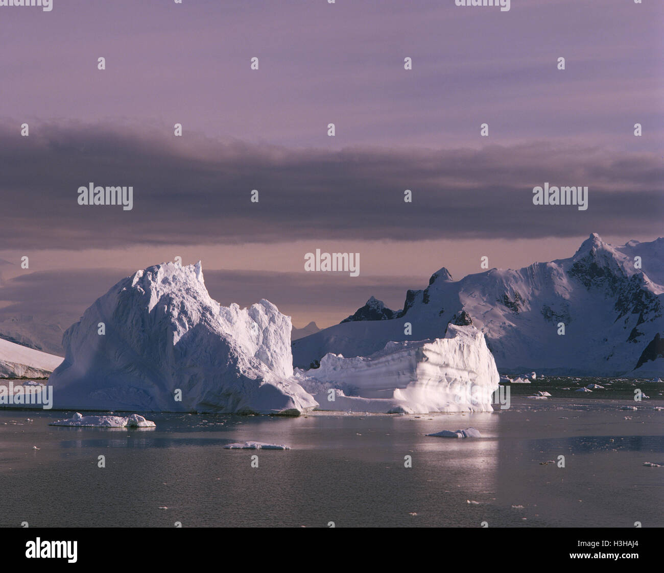Icebergs off Graham Land. Stock Photo