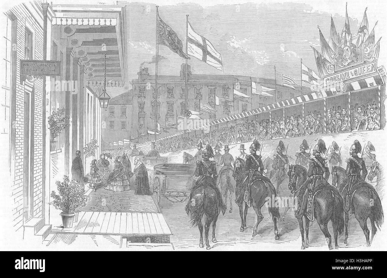 LEEDS Queen, Great Northern Station 1858. Illustrated News of the World Stock Photo