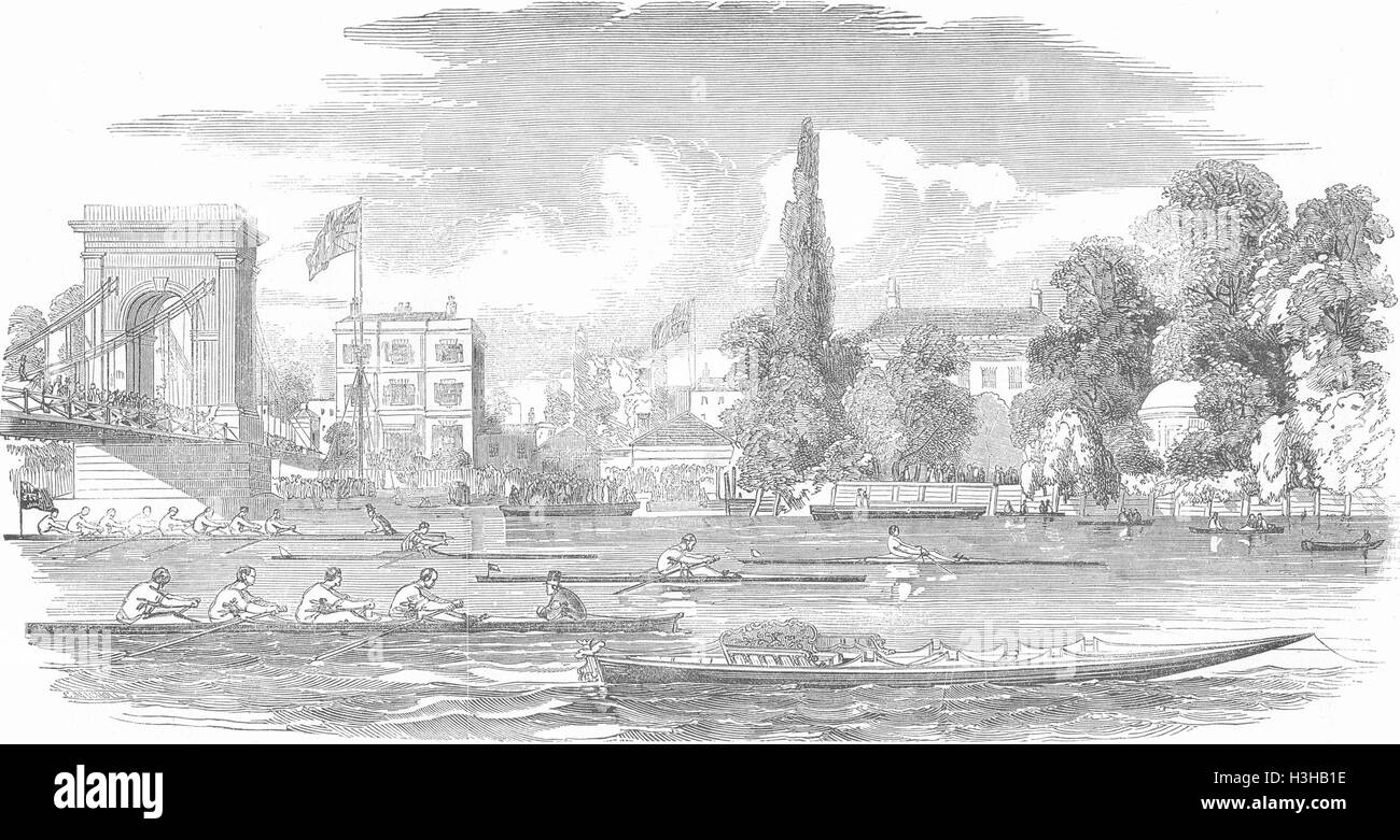 LONDON Thames Regatta, Hammersmith Bridge 1851. Illustrated London News