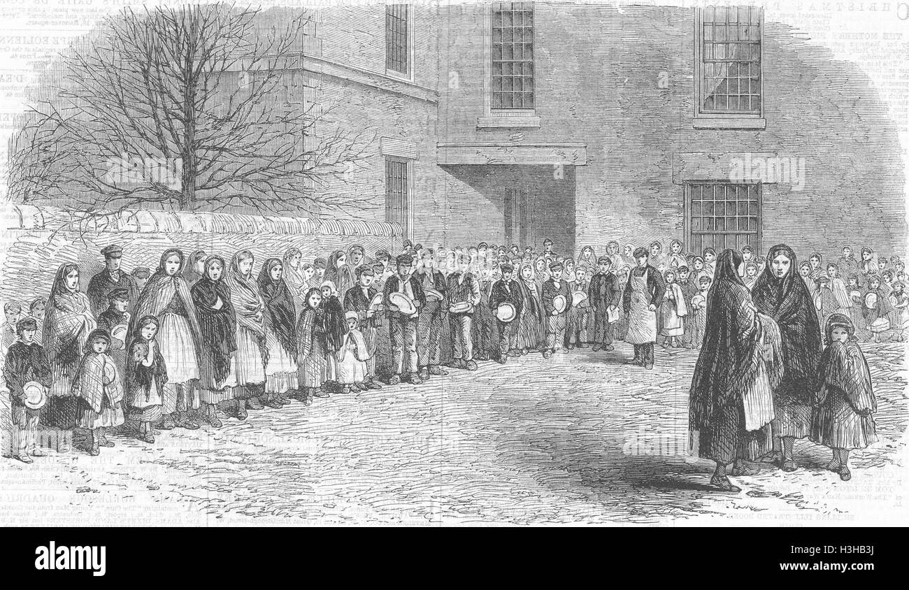 MOTTRAM Cotton Famine Workers awaiting food 1862. Illustrated London News Stock Photo