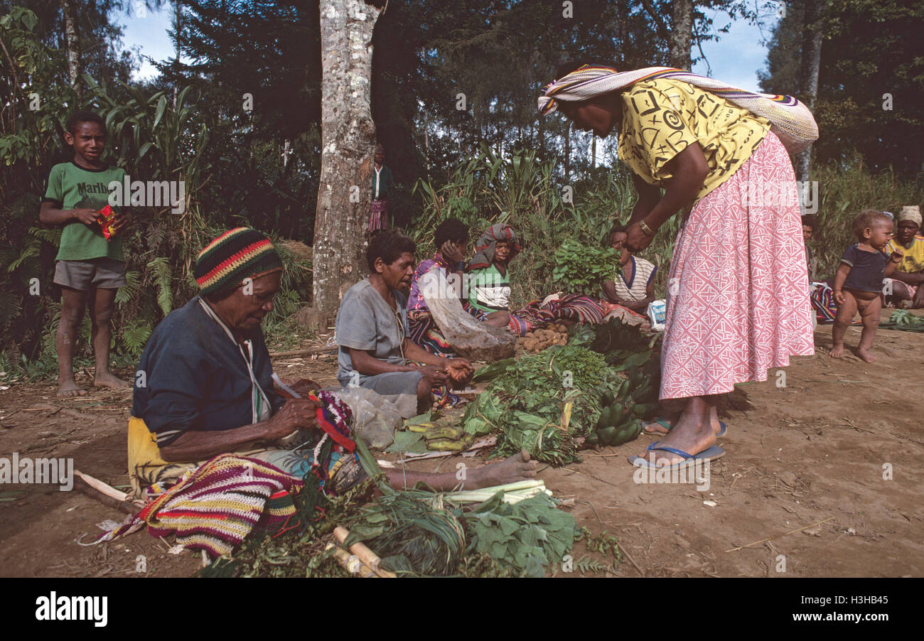 Huli people at a roadside market, Stock Photo