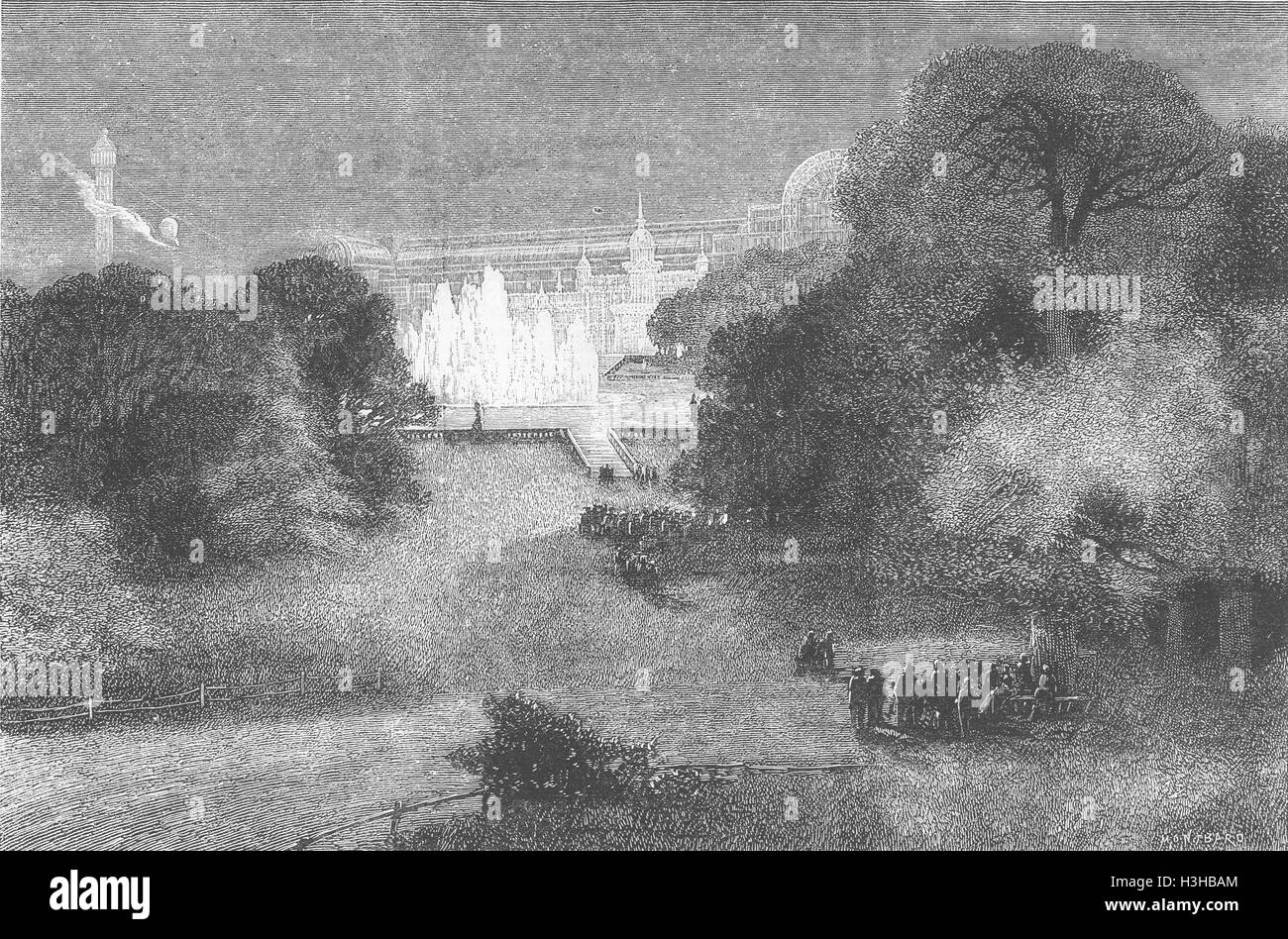 LONDON Fireworks-sketch, Crystal Palace 1872. The Graphic Stock Photo