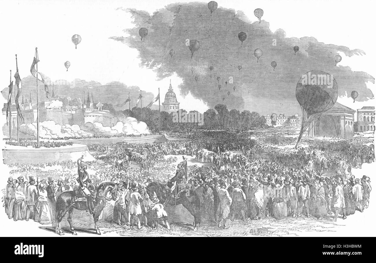 PARIS Champ De Mars-Balloon flotilla 1854. Illustrated London News Stock Photo