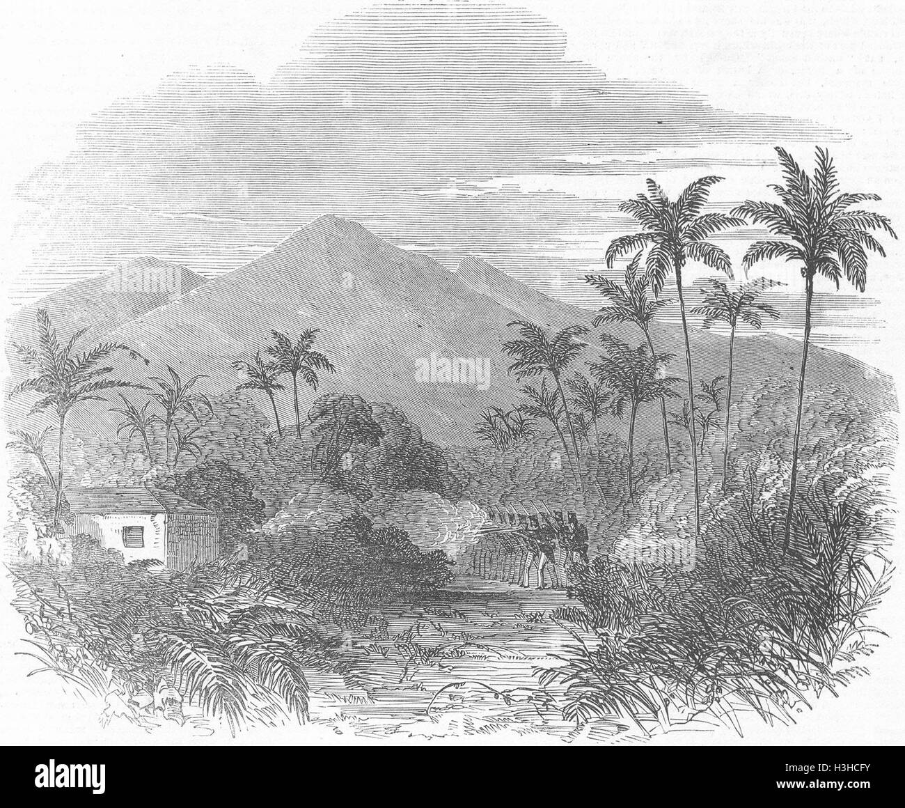 SRI LANKA British Troops firing, Kandian rebels 1848. Illustrated London News Stock Photo