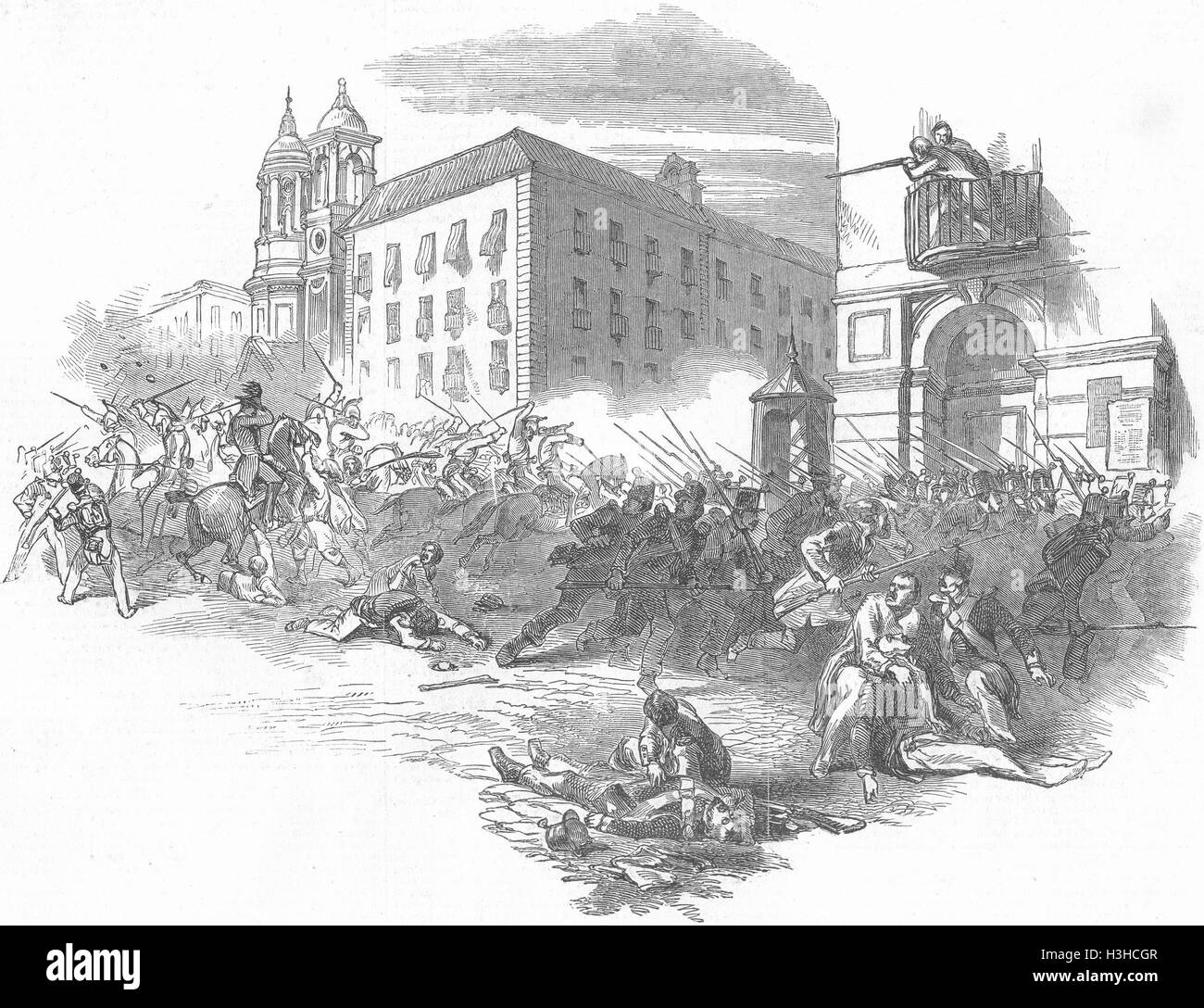 SPAIN Insurrection, Madrid 1848. Illustrated London News Stock Photo
