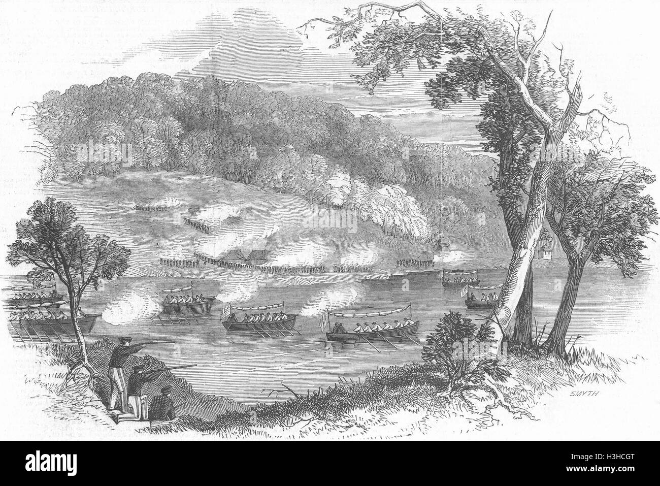 COSTA RICA Navy Storming Sarapiqui, San Juan river 1848. Illustrated London News Stock Photo