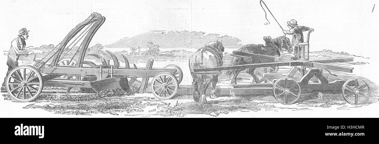 FARMING Paul's deep draining machine 1849. Illustrated London News Stock Photo