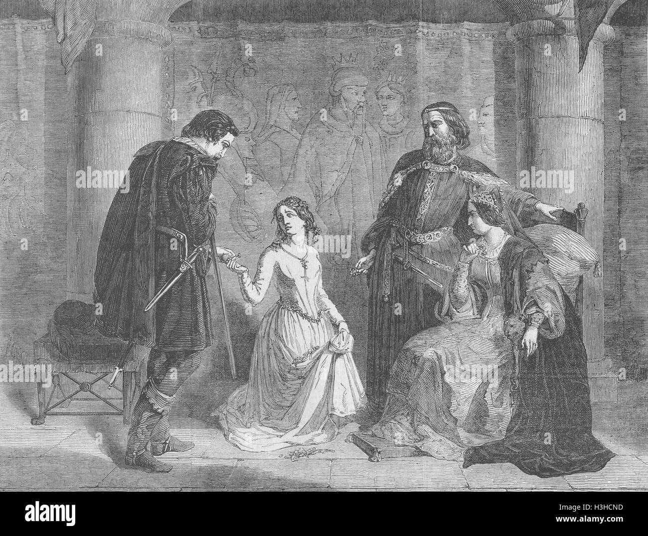 SHAKESPEARE 'Hamlet'-King, Ophelia & Laertes' 1852. Illustrated London News Stock Photo