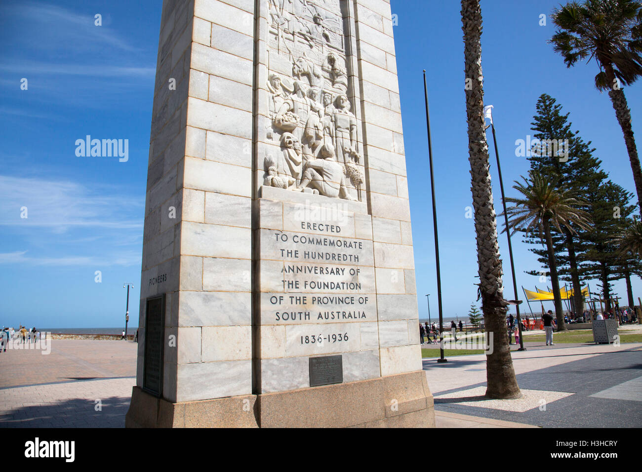 Glenelg on the coast of South Australia,centenery tower erected to celebrate 100 years 1836-1936 foundation of South Australia Stock Photo