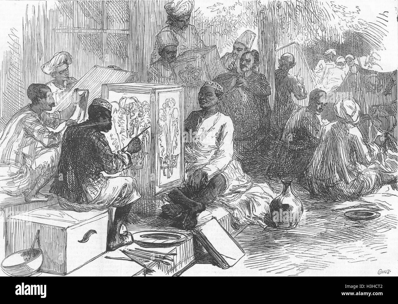INDIA Prince of Waless visit Mumbai school art 1875. Illustrated London News Stock Photo