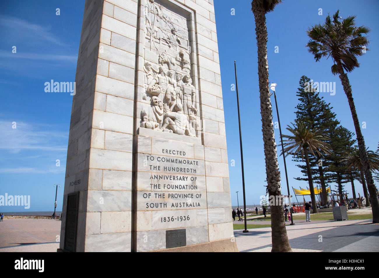 Glenelg on the coast of South Australia, centenary tower erected to celebrate 100 years 1836-1936 foundation of South Australia Stock Photo