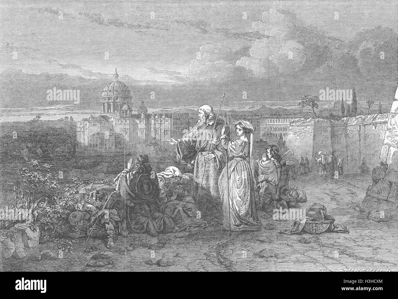 ITALY No 59-pilgrims, sight of St Peter's, Rome 1850. Illustrated London News Stock Photo