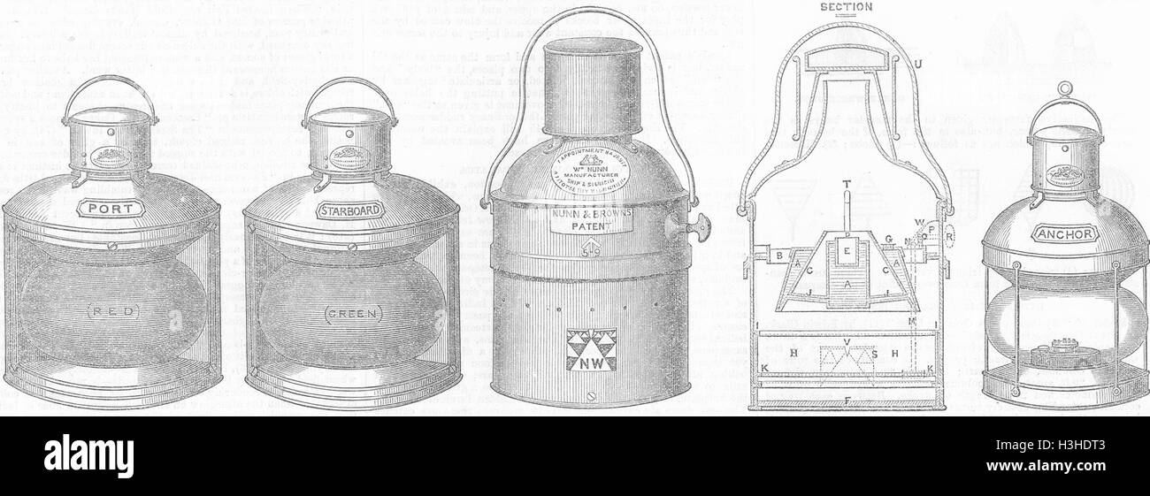 SHIPS Nunn's side, Binnacle, Masthead lamps 1867. Illustrated London News Stock Photo