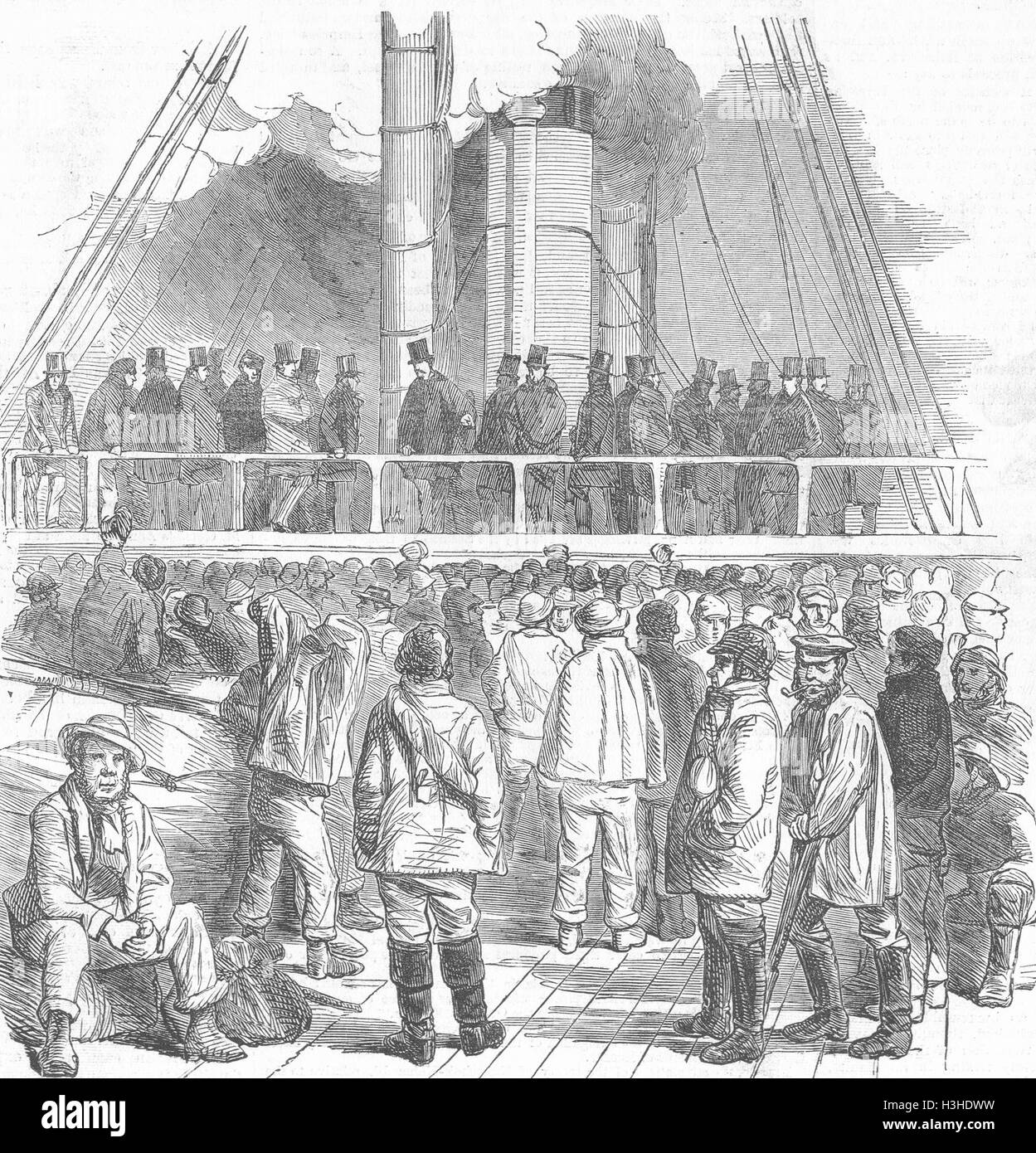 RAILWAYS Navvies for Crimea address Hesperus 1855. Illustrated London News Stock Photo