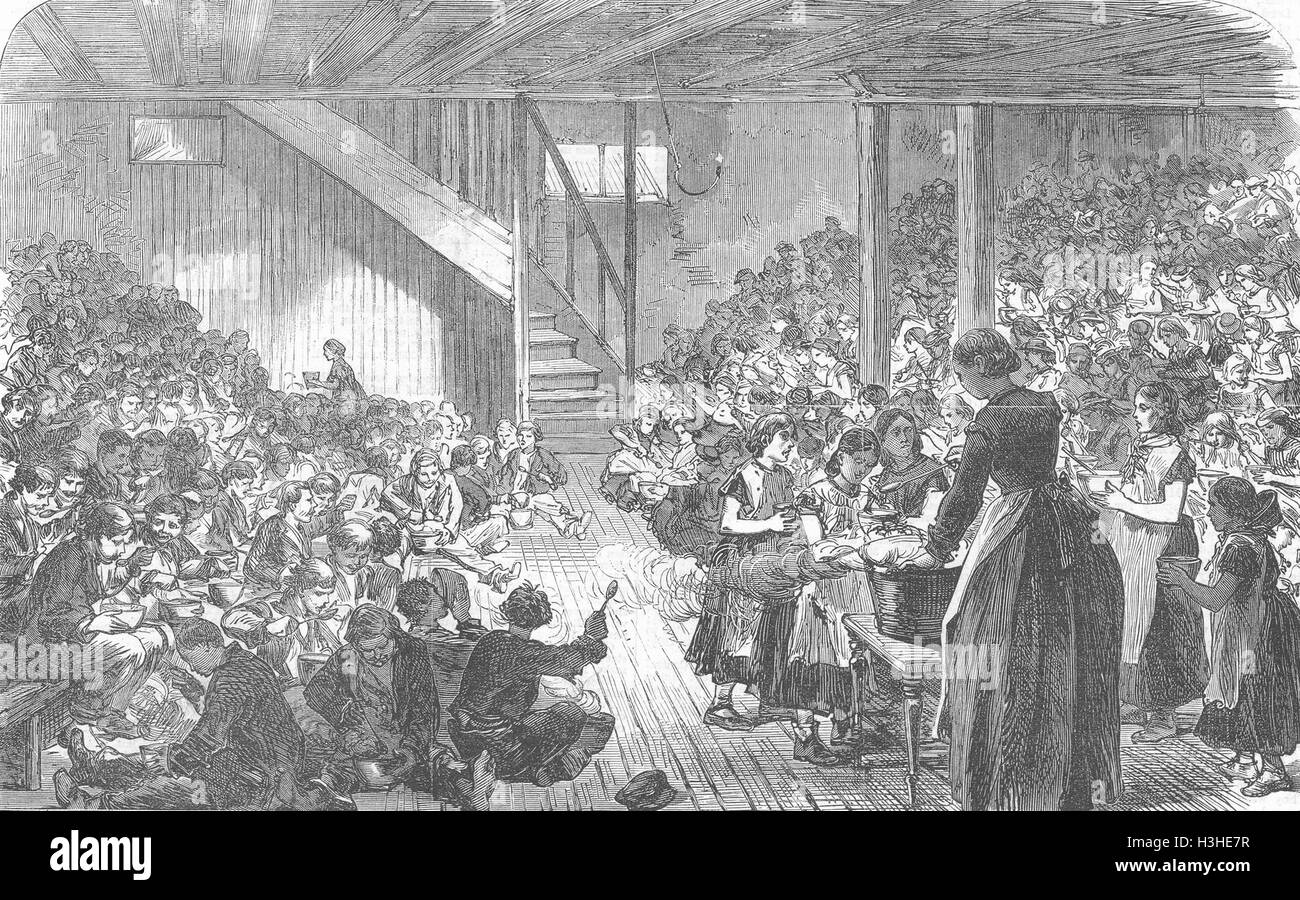 LONDON Dinner-time, Clare-market Ragged School 1869. Illustrated London News Stock Photo