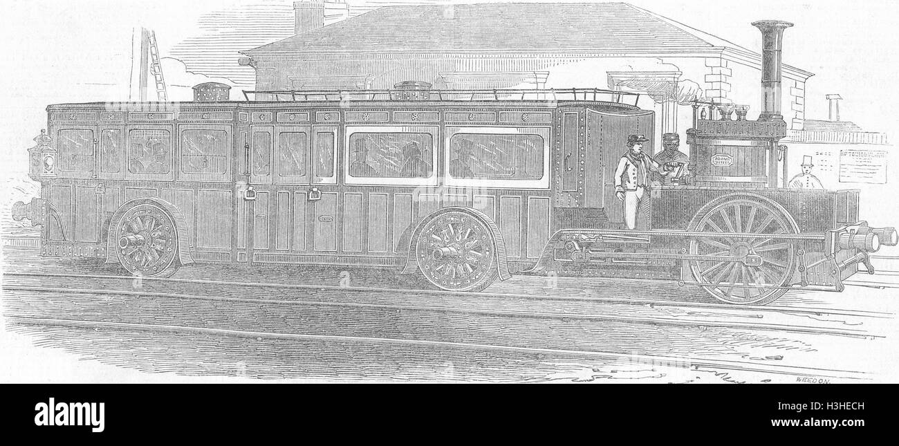 RAILWAYS Fairfield Railway Steam-carriage 1848. Illustrated London News Stock Photo