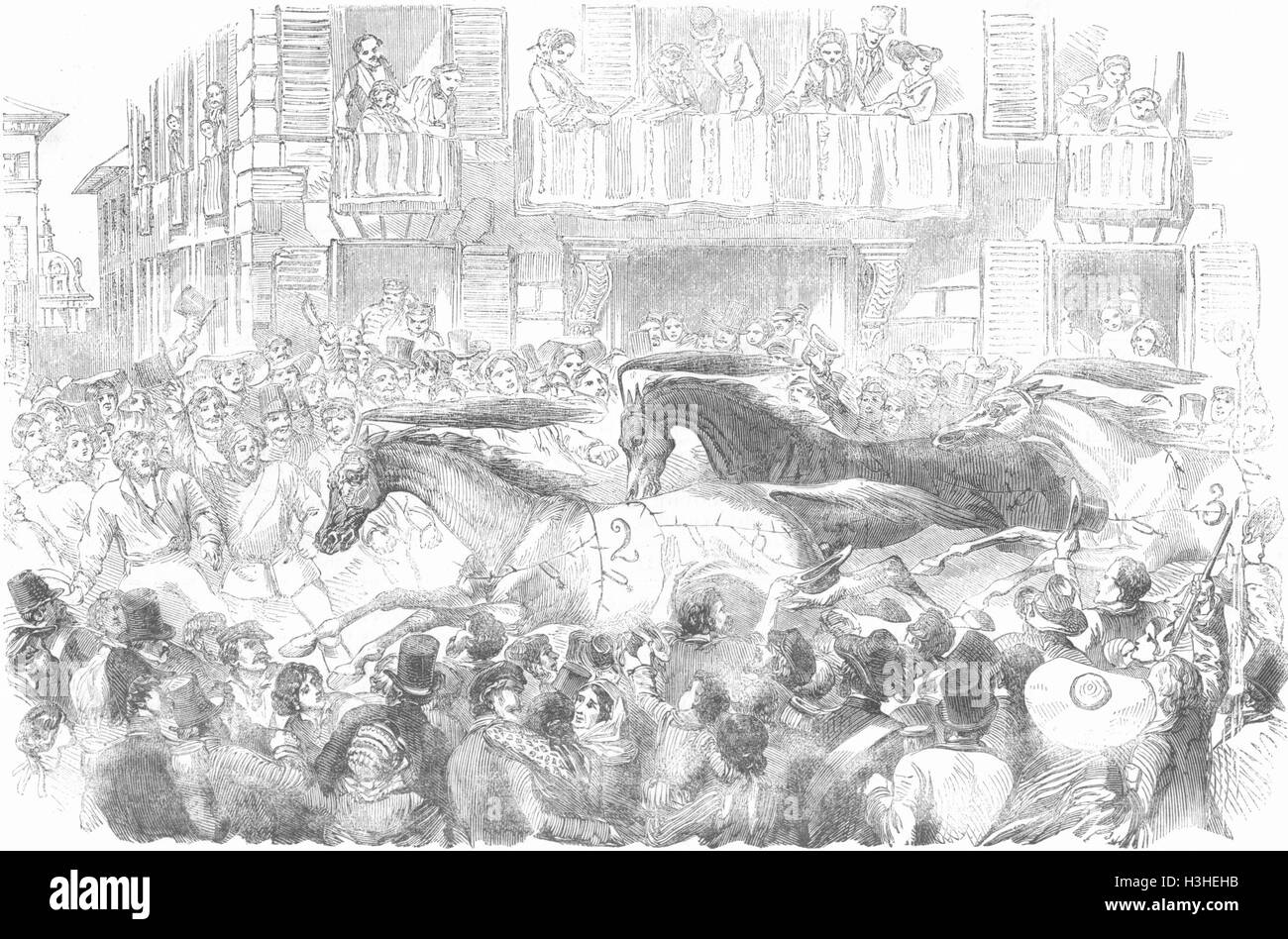 ITALY Horse-race, corsa, Florence 1857. Illustrated London News Stock Photo