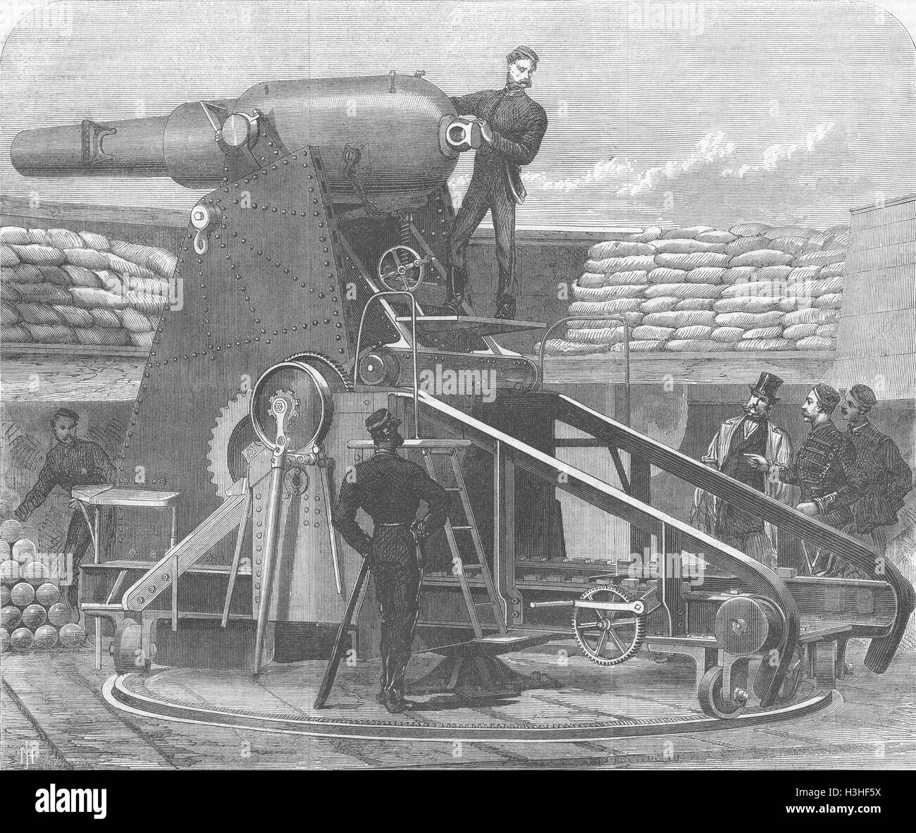 MILITARIA Captain Moncrieff's protected Barbette gun 1868. Illustrated London News Stock Photo