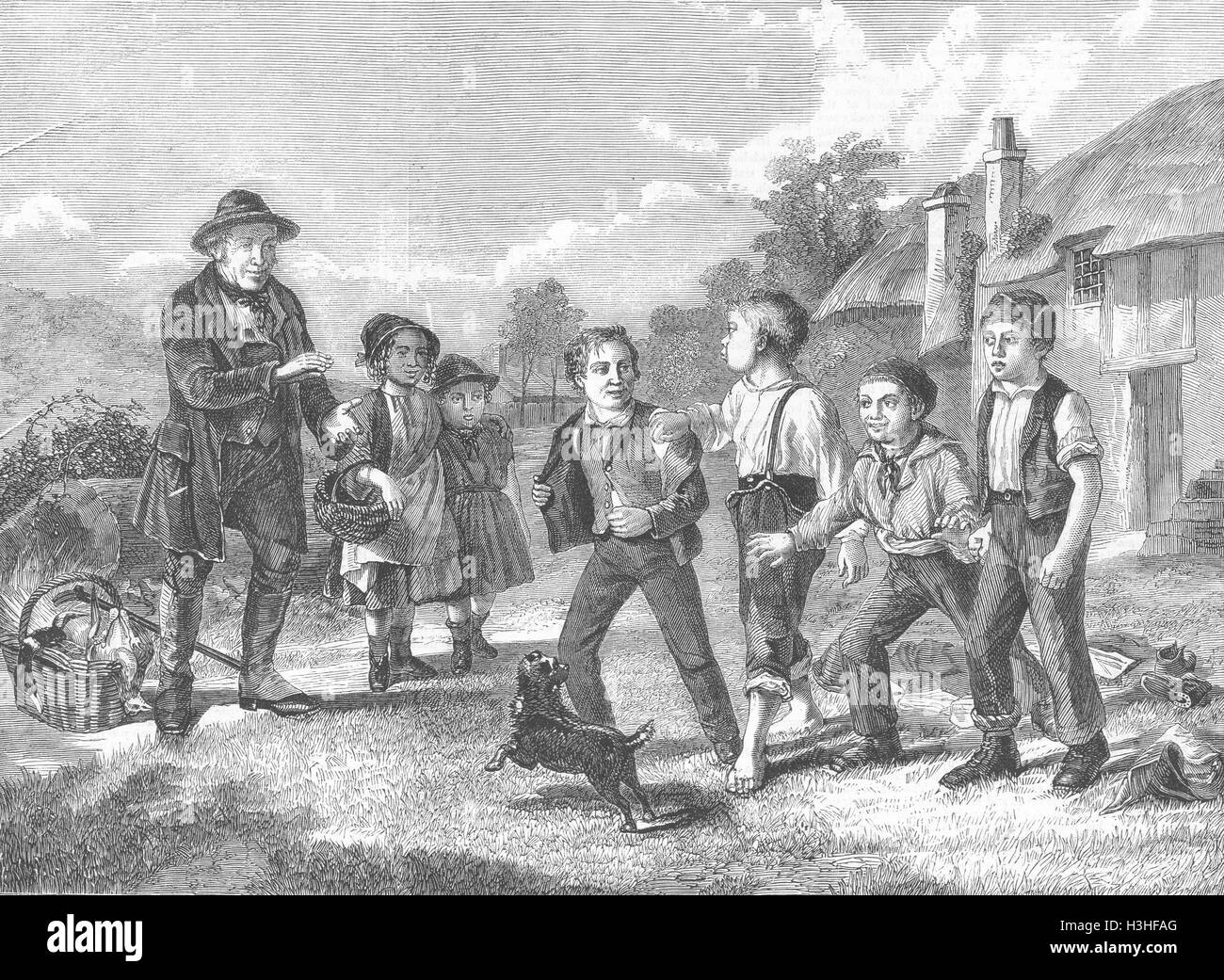 CHILDREN Start-1, 2, 3 & away! 1859. Illustrated London News Stock Photo