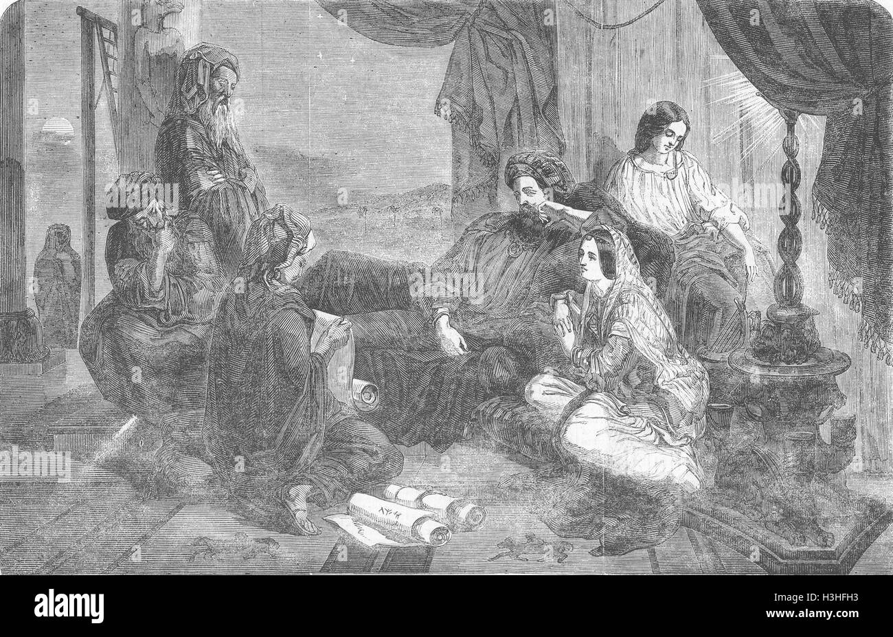 TORAH Chronicles lead to Ahasuerus King 1851. Illustrated London News Stock Photo
