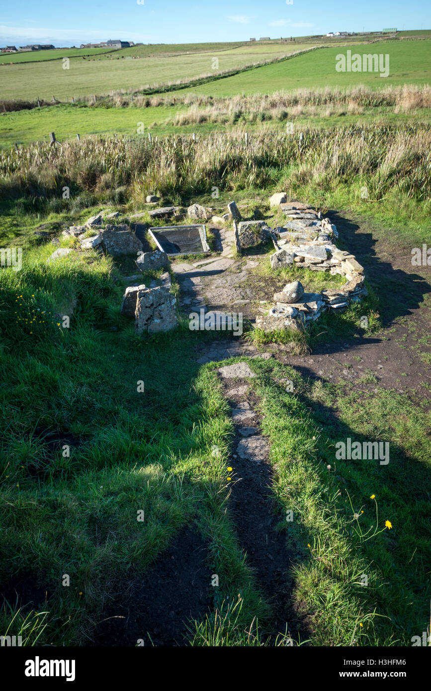 The remains of a Bronze Age dwelling near the Tomb of the Eagles on
