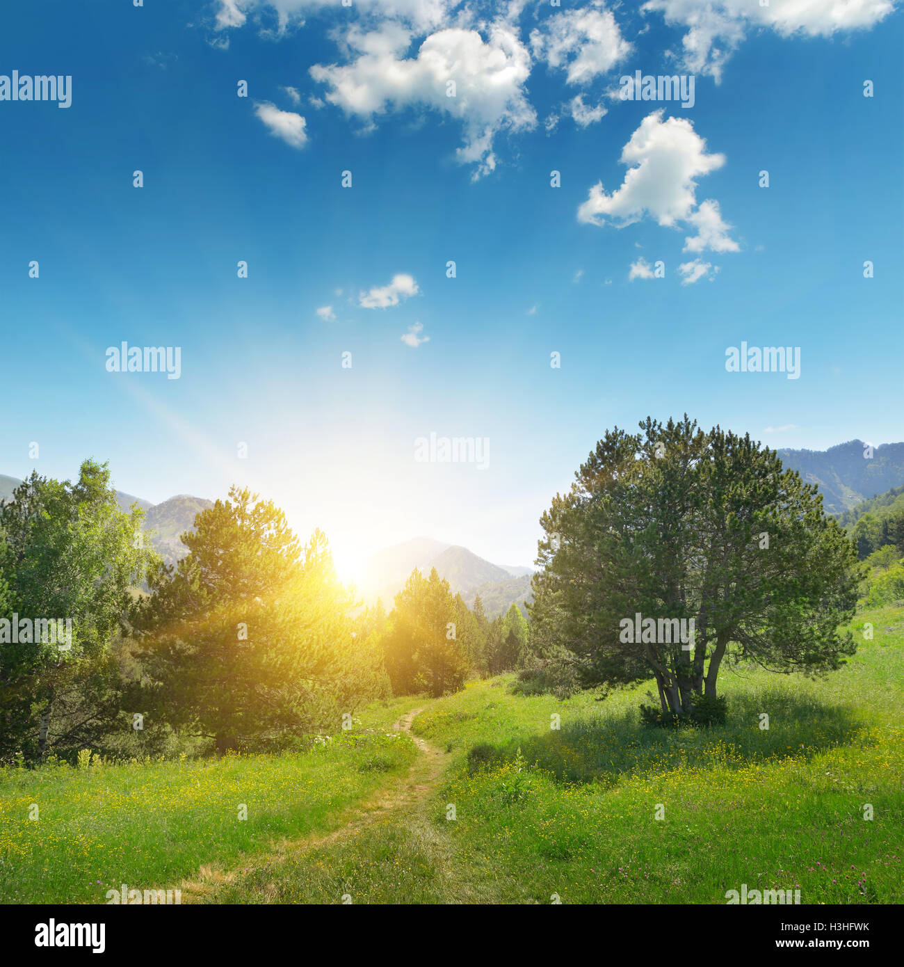 Beautiful sunrise in the mountains Stock Photo