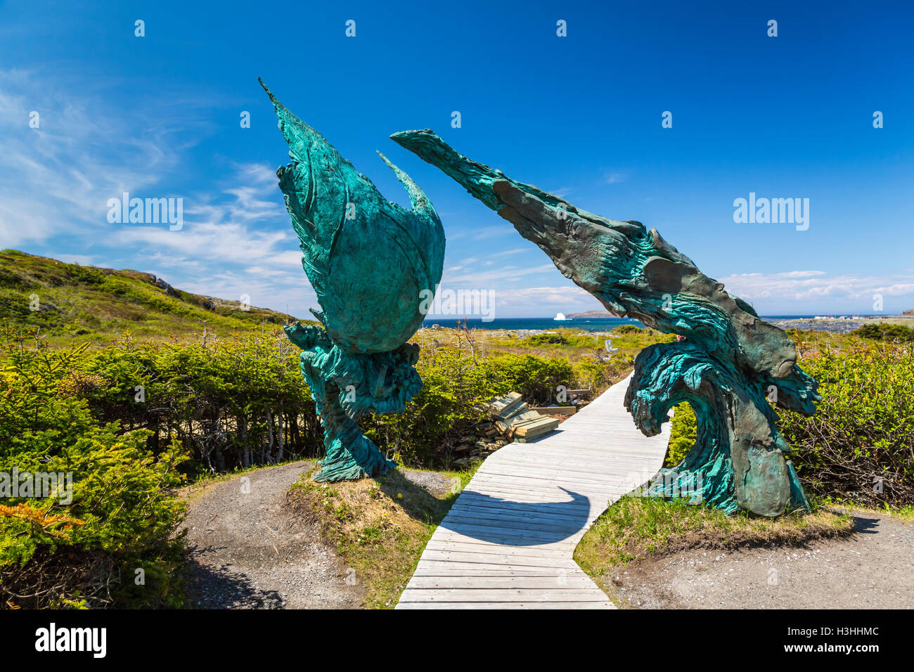 A sculpture at the L'Anse aux Meadows National Historic Site near St. Anthony, Newfoundland and Labrador, Canada. Stock Photo