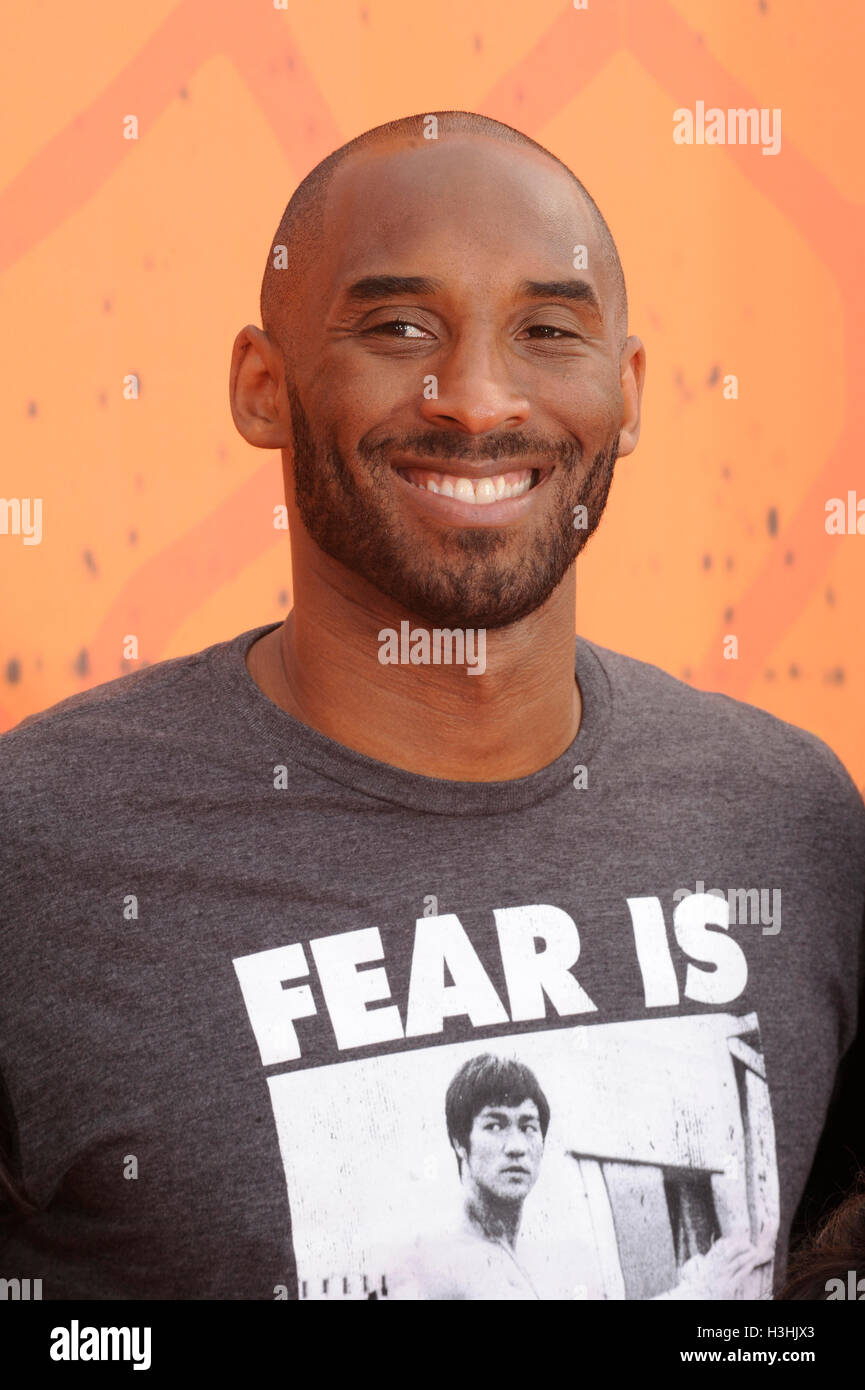 Retired NBA basketball player and Legend Award recipient Kobe Bryant arrives at Nickelodeon 2016 Kids' Choice Sports Awards orange carpet at UCLA's Pauley Pavilion on July 14, 2016 in Los Angeles, California. Stock Photo