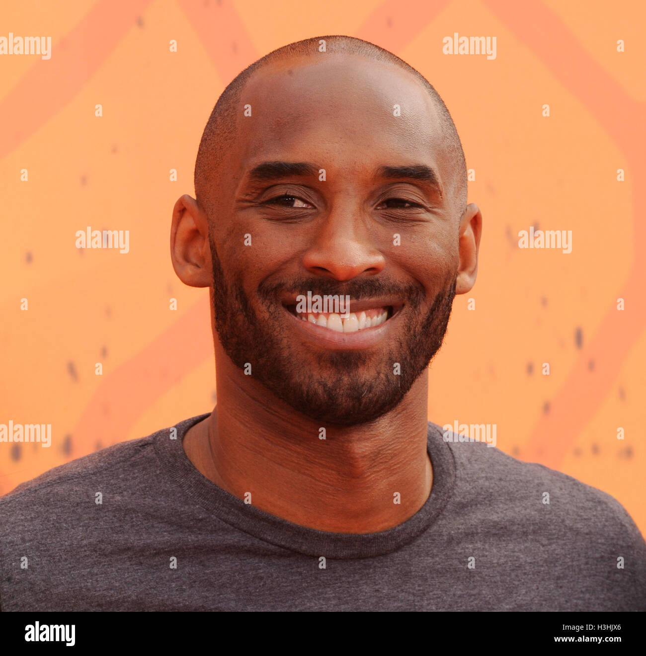 Retired NBA basketball player and Legend Award recipient Kobe Bryant arrives at Nickelodeon 2016 Kids' Choice Sports Awards orange carpet at UCLA's Pauley Pavilion on July 14, 2016 in Los Angeles, California. Stock Photo