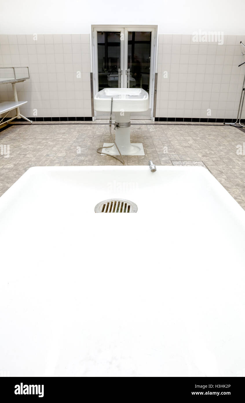 Autopsy antique tables in the morgue in clinic Stock Photo - Alamy