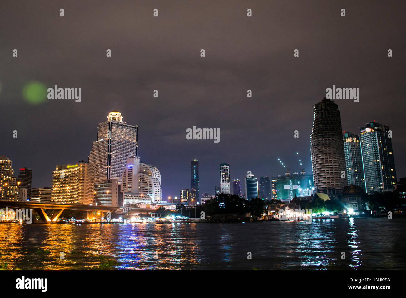 Bangkok City view of the Skyline at night with lights in Thailand Stock ...