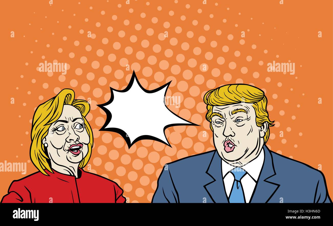 Hillary Clinton Versus Donald Trump Debate Pop Art Comic Stock Vector