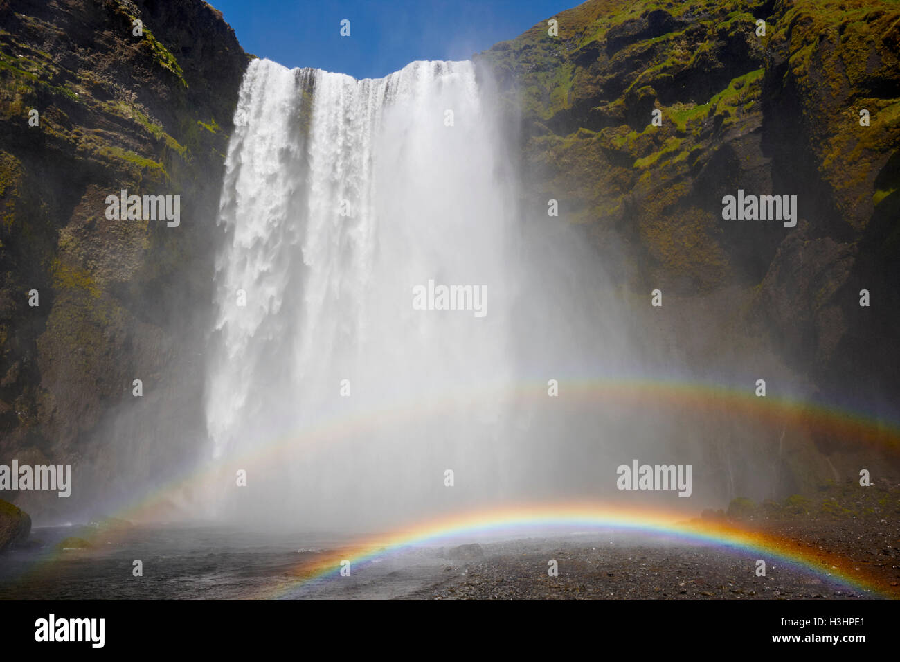 double rainbow at skogafoss waterfall in iceland Stock Photo