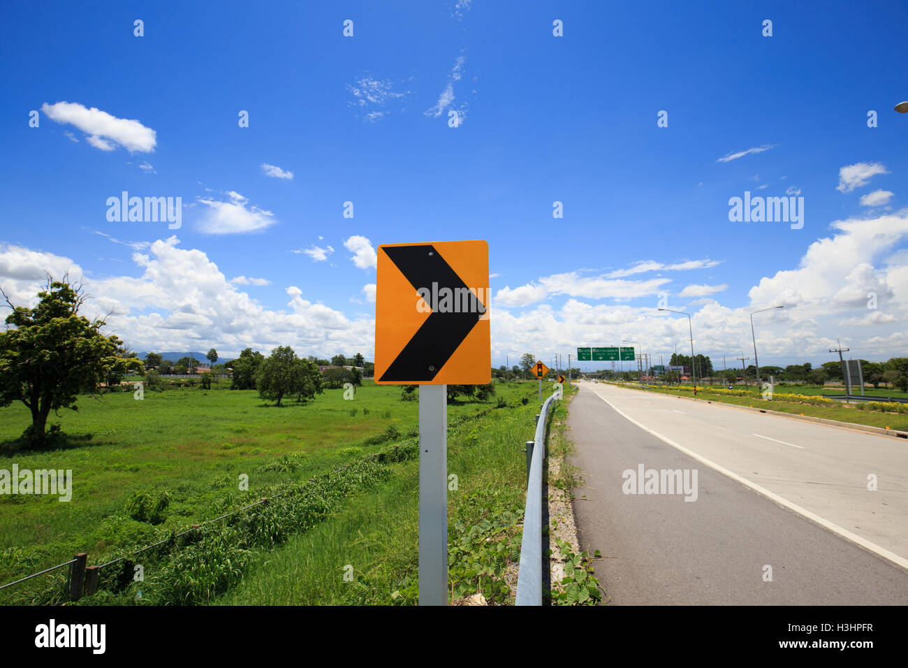 Road Traffic Sign on the road at country side Stock Photo