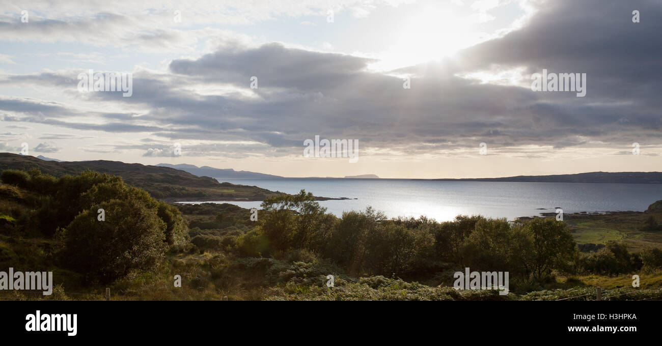 Tokaveig, Isle of Skye looking over the Sound of Sleat to Canna & Rhum, Scotland, UK Stock Photo