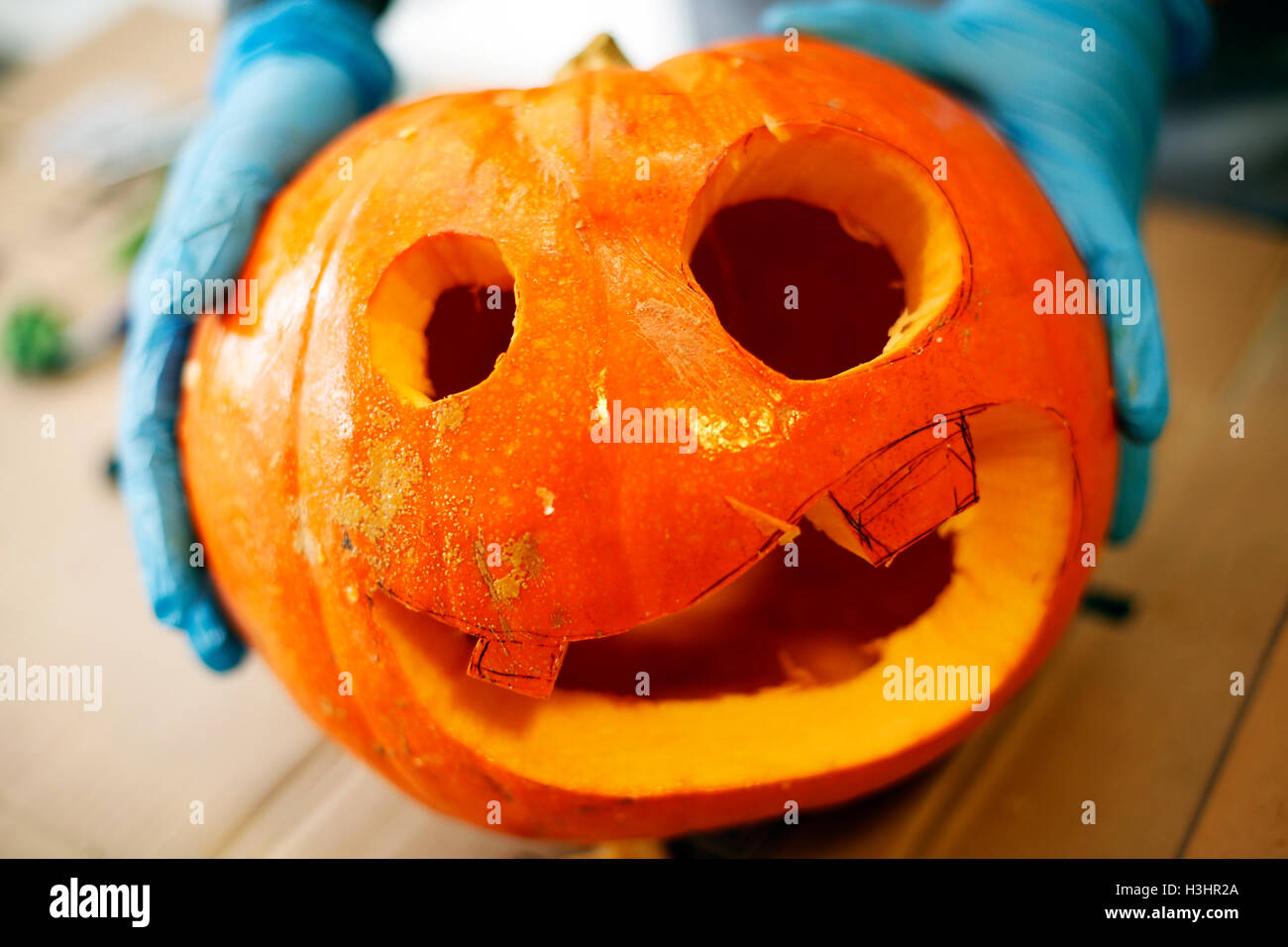 Make halloween pumpkin preparing for Halloween. Stock Photo