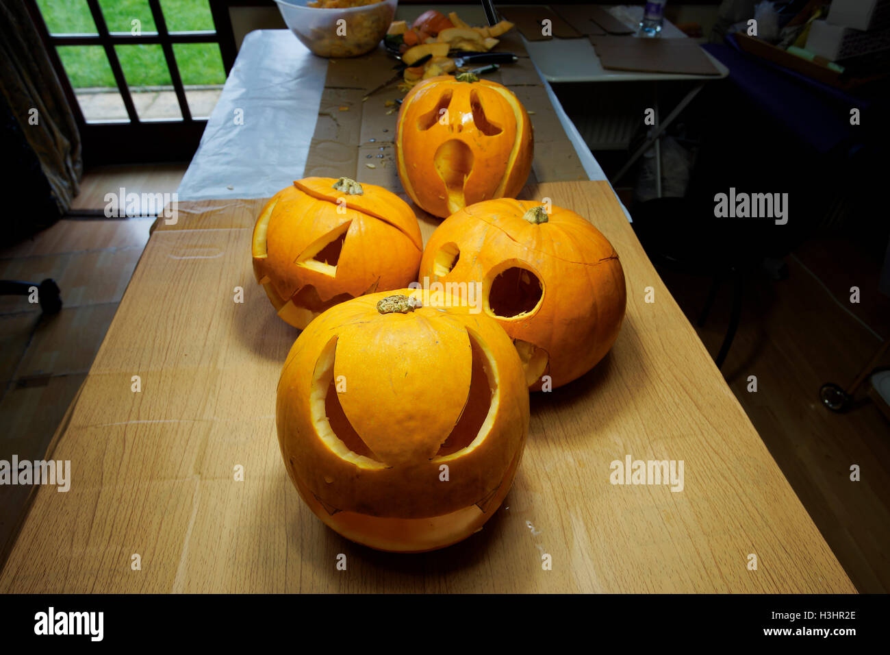 Make halloween pumpkin preparing for Halloween. Stock Photo